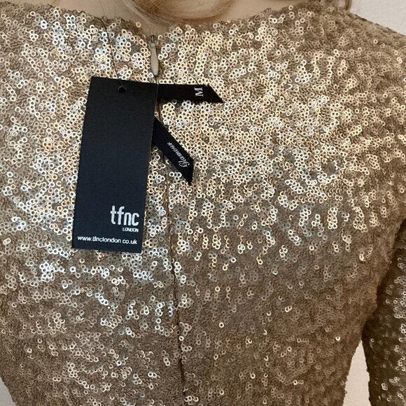 TFNC London gold sequin mini dress NWT Size M - Picture 5 of 7
